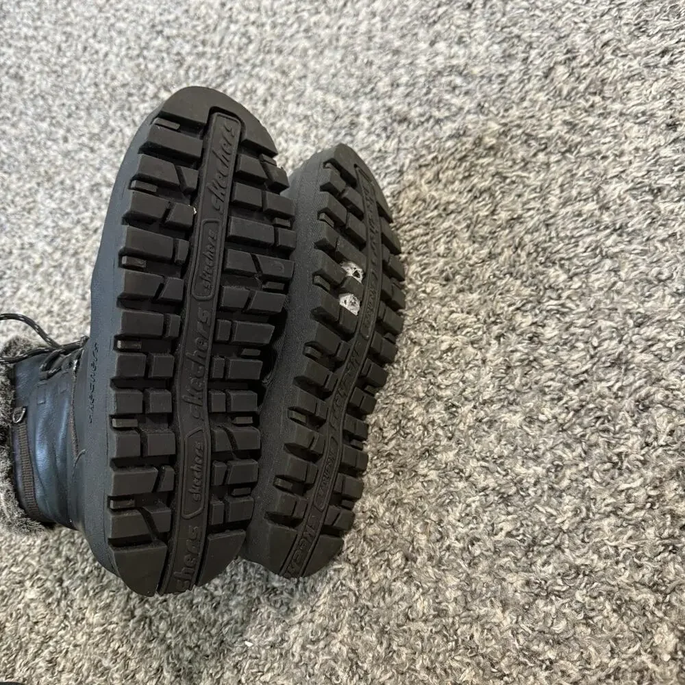 VTG 90s Skechers Jammers Black Leather Platform Boots Fur Lined 9 Goth Punk Y2K - Picture 6 of 10